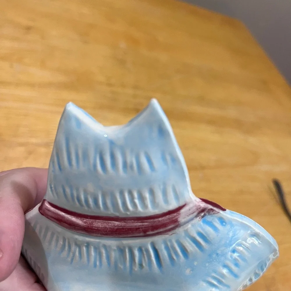 Vtg Reading China & Glass‎ Italy Ceramic Blue Cat Trinket Dish Kitschy Folk Art